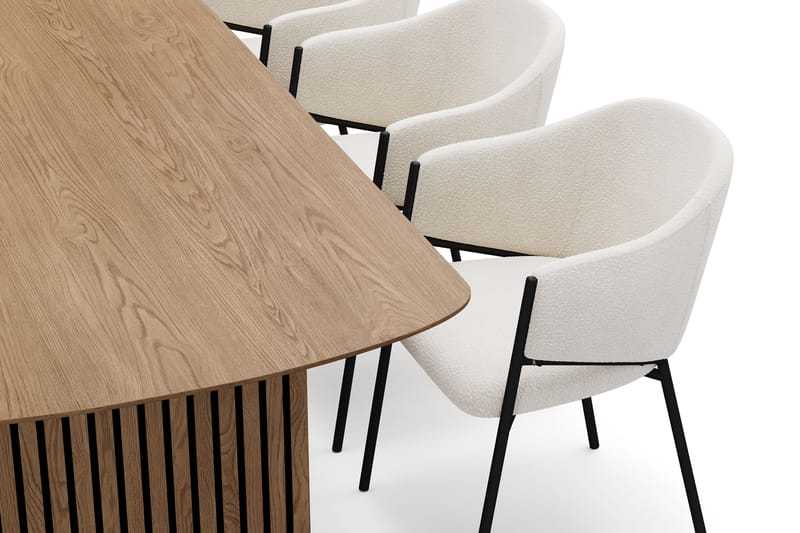 Richeto Ruokapöytä 240 cm 6 Filip Ruokatuolilla - Luonnollinen viimeistely / Valkoinen Bouclé - Huonekalut - Pöytä & ruokailuryhmä - Ruokailuryhmä