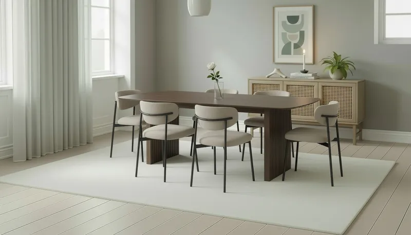 Richeto Ruokapöytä 240 cm 6 Lucy Ruokatuolilla - Savutammi / Greige Bouclé - Huonekalut - Pöytä & ruokailuryhmä - Ruokailuryhmä