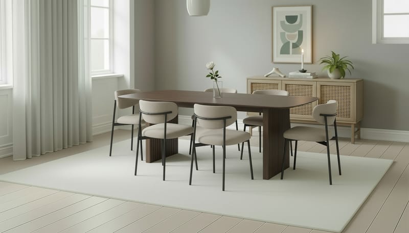 Richeto Ruokapöytä 240 cm 6 Lucy Ruokatuolilla - Savutammi / Greige Bouclé - Huonekalut - Pöytä & ruokailuryhmä - Ruokailuryhmä