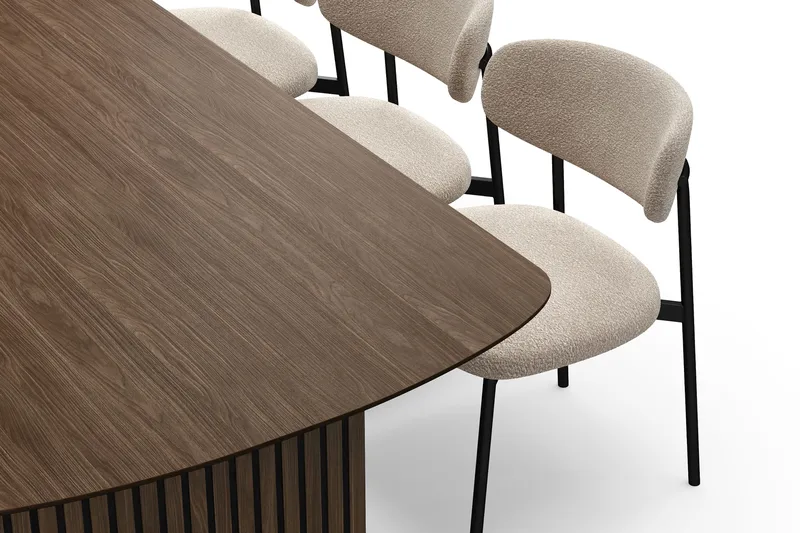 Richeto Ruokapöytä 240 cm 6 Lucy Ruokatuolilla - Savutammi / Greige Bouclé - Huonekalut - Pöytä & ruokailuryhmä - Ruokailuryhmä