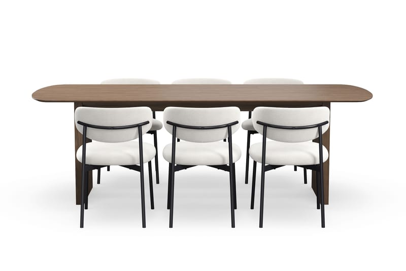 Richeto Ruokapöytä 240 cm 6 Lucy Ruokatuolilla - Savutammi / Valkoinen Bouclé - Huonekalut - Pöytä & ruokailuryhmä - Ruokailuryhmä