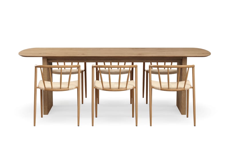 Richeto Ruokapöytä 240 cm 6 Winston Ruokatuolilla - Luonnollinen viimeistely / Beige / Metallijalat Tammi - Huonekalut - Pöytä & ruokailuryhmä - Ruokailuryhmä