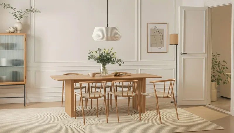 Richeto Ruokapöytä 240 cm 6 Winston Ruokatuolilla - Luonnollinen viimeistely / Beige / Metallijalat Tammi - Huonekalut - Pöytä & ruokailuryhmä - Ruokailuryhmä