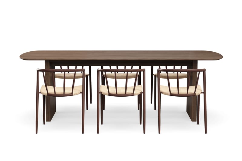 Richeto Ruokapöytä 240 cm 6 Winston Ruokatuolilla - Savutammi / Beige / Metallijalat Savutammi - Huonekalut - Pöyt�ä & ruokailuryhmä - Ruokailuryhmä