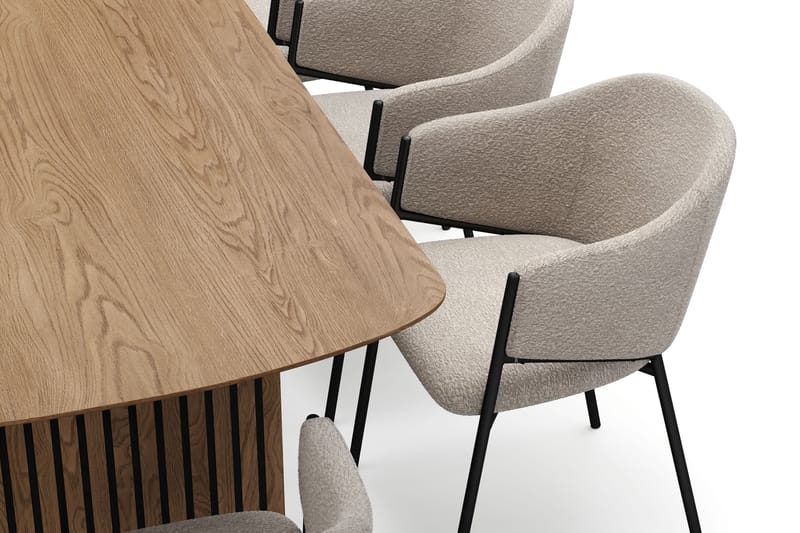 Richeto Ruokapöytä 240 cm 8 Filip Ruokatuolilla - Luonnollinen viimeistely / Taupe Bouclé - Huonekalut - Pöytä & ruokailuryhmä - Ruokailuryhmä