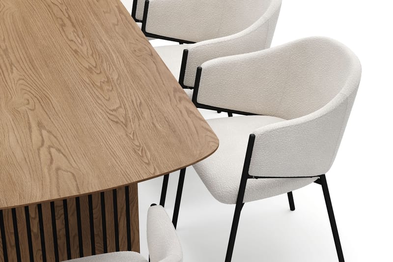 Richeto Ruokapöytä 240 cm 8 Filip Ruokatuolilla - Luonnollinen viimeistely / Valkoinen Bouclé - Huonekalut - Pöytä & ruokailuryhmä - Ruokailuryhmä