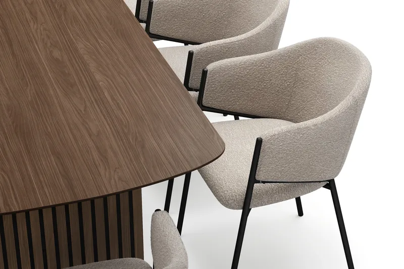 Richeto Ruokapöytä 240 cm 8 Filip Ruokatuolilla - Savutammi / Taupe Bouclé - Huonekalut - Pöytä & ruokailuryhmä - Ruokailuryhmä