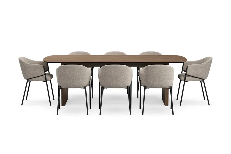 Richeto Ruokapöytä 240 cm 8 Filip Ruokatuolilla - Savutammi / Taupe Bouclé - Huonekalut - Pöytä & ruokailuryhmä - Ruokailuryhmä