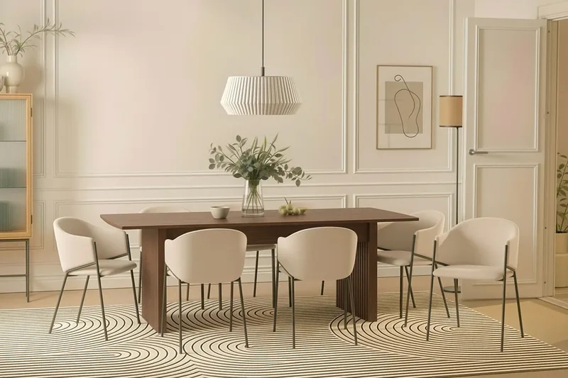 Richeto Ruokapöytä 240 cm 8 Filip Ruokatuolilla - Savutammi / Valkoinen Bouclé - Huonekalut - Pöytä & ruokailuryhmä - Ruokailuryhmä