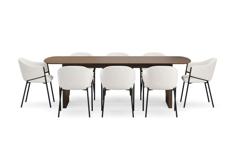 Richeto Ruokapöytä 240 cm 8 Filip Ruokatuolilla - Savutammi / Valkoinen Bouclé - Huonekalut - Pöytä & ruokailuryhmä - Ruokailuryhmä