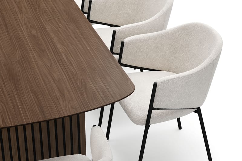 Richeto Ruokapöytä 240 cm 8 Filip Ruokatuolilla - Savutammi / Valkoinen Bouclé - Huonekalut - Pöytä & ruokailuryhmä - Ruokailuryhmä