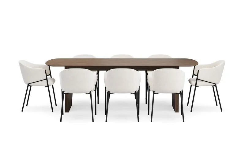 Richeto Ruokapöytä 240 cm 8 Filip Ruokatuolilla - Savutammi / Valkoinen Bouclé - Huonekalut - Pöytä & ruokailuryhmä - Ruokailuryhmä