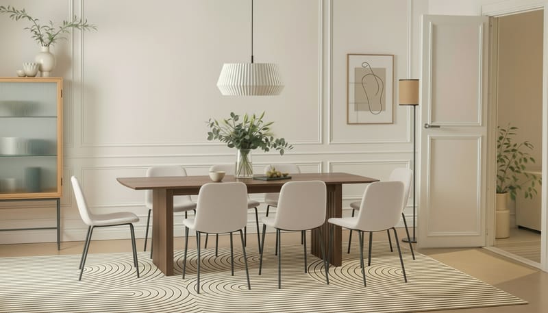 Richeto Ruokapöytä 240 cm 8 Katy Ruokatuolilla - Savutammi / Valkoinen Bouclé - Huonekalut - Pöytä & ruokailuryhmä - Ruokailuryhmä