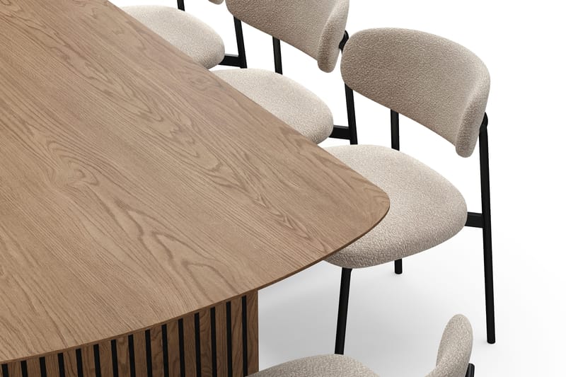 Richeto Ruokapöytä 240 cm 8 Lucy Ruokatuolilla - Luonnollinen viimeistely / Greige Bouclé / Metallijalat Musta - Huonekalut - Pöytä & ruokailuryhmä - Ruokailuryhmä