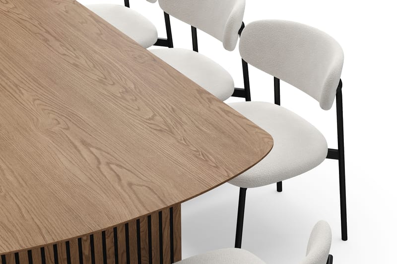 Richeto Ruokapöytä 240 cm 8 Lucy Ruokatuolilla - Luonnollinen viimeistely / Valkoinen Bouclé / Metallijalat Musta - Huonekalut - Pöytä & ruokailuryhmä - Ruokailuryhmä