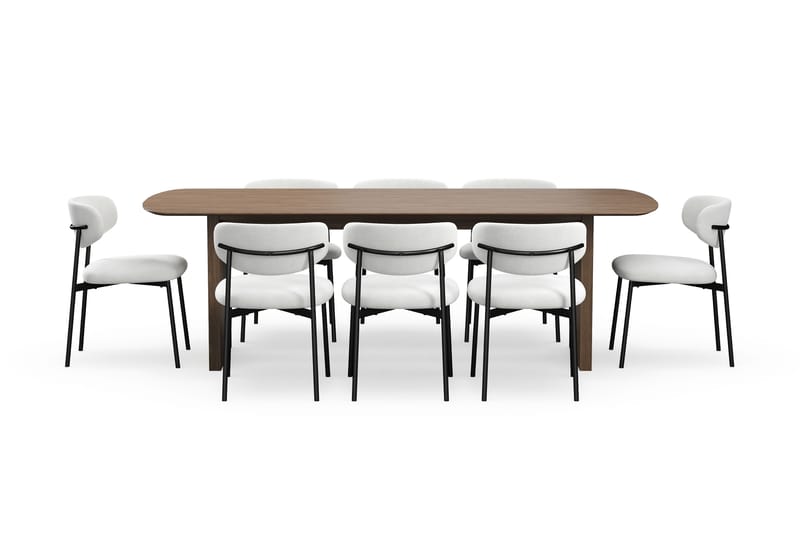 Richeto Ruokapöytä 240 cm 8 Lucy Ruokatuolilla - Savutammi / Valkoinen Bouclé - Huonekalut - Pöytä & ruokailuryhmä - Ruokailuryhmä