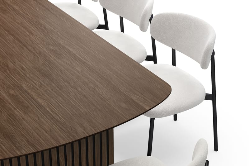 Richeto Ruokapöytä 240 cm 8 Lucy Ruokatuolilla - Savutammi / Valkoinen Bouclé - Huonekalut - Pöytä & ruokailuryhmä - Ruokailuryhmä