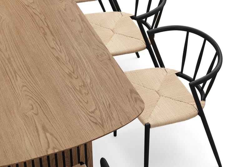 Richeto Ruokapöytä 240 cm 8 Winston Ruokatuolilla - Luonnollinen viimeistely / Beige / Metallijalat Musta - Huonekalut - Pöytä & ruokailuryhmä - Ruokailuryhmä