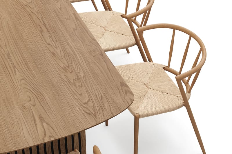 Richeto Ruokapöytä 240 cm 8 Winston Ruokatuolilla - Luonnollinen viimeistely / Beige / Metallijalat Tammi - Huonekalut - Pöytä & ruokailuryhmä - Ruokailuryhmä