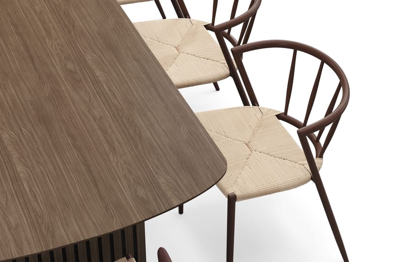 Richeto Ruokapöytä 240 cm 8 Winston Ruokatuolilla - Savutammi / Beige / Metallijalat Savutammi - Huonekalut - Pöytä & ruokailuryhmä - Ruokailuryhmä