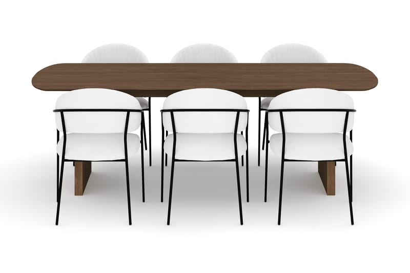 Richeto Ruokapöytä 240 cm ja 6 Karol Ruokatuolia - Savutammi / Valkoinen Bouclé - Huonekalut - Pöytä & ruokailuryhmä - Ruokailuryhmä