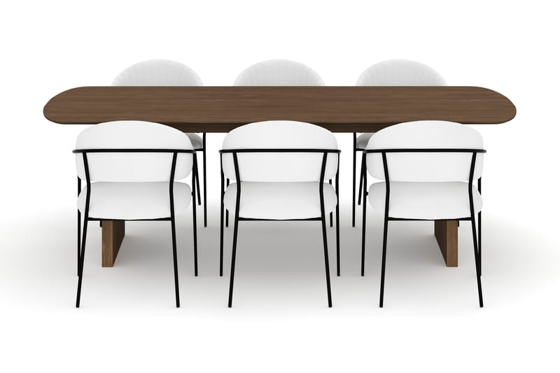 Richeto Ruokapöytä 240 cm ja 6 Karol Ruokatuolia - Savutammi / Valkoinen Bouclé - Huonekalut - Pöytä & ruokailuryhmä - Ruokailuryhmä