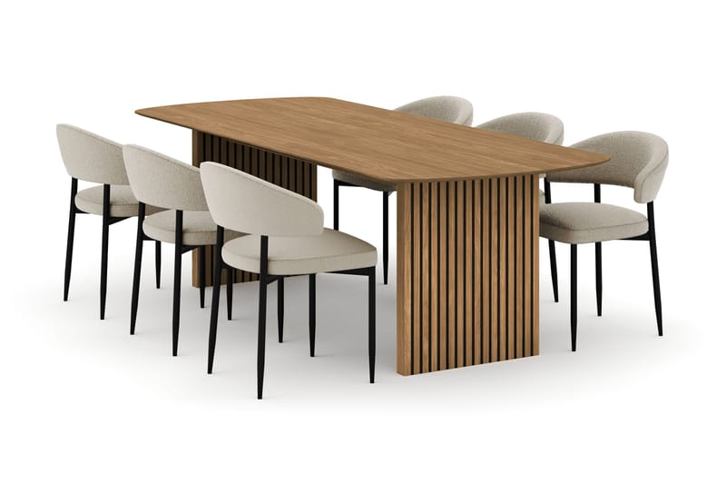 Richeto Ruokapöytä 240 cm ja 6 Sawako Tuolia - Luonnonväri - Huonekalut - Pöytä & ruokailuryhmä - Ruokailuryhmä