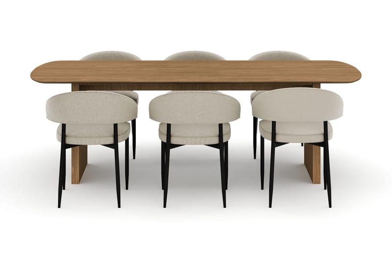 Richeto Ruokapöytä 240 cm ja 6 Sawako Tuolia - Luonnonväri - Huonekalut - Pöytä & ruokailuryhmä - Ruokailuryhmä