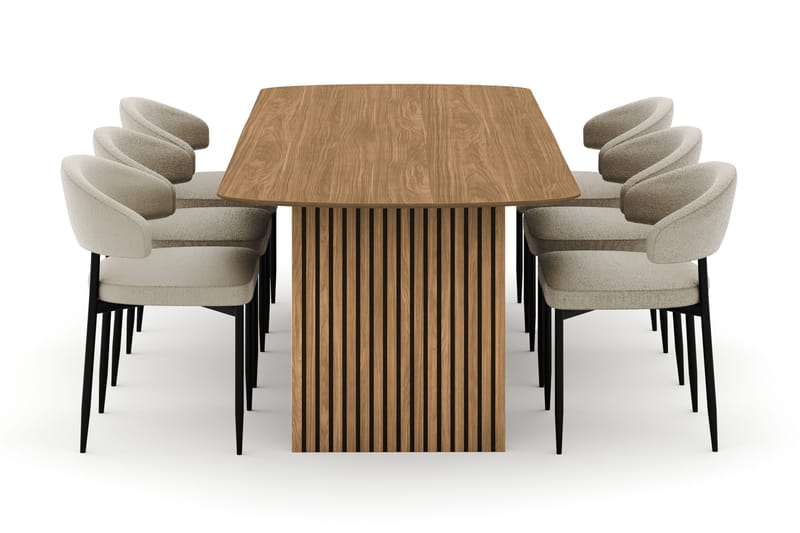 Richeto Ruokapöytä 240 cm ja 6 Sawako Tuolia - Luonnonväri - Huonekalut - Pöytä & ruokailuryhmä - Ruokailuryhmä