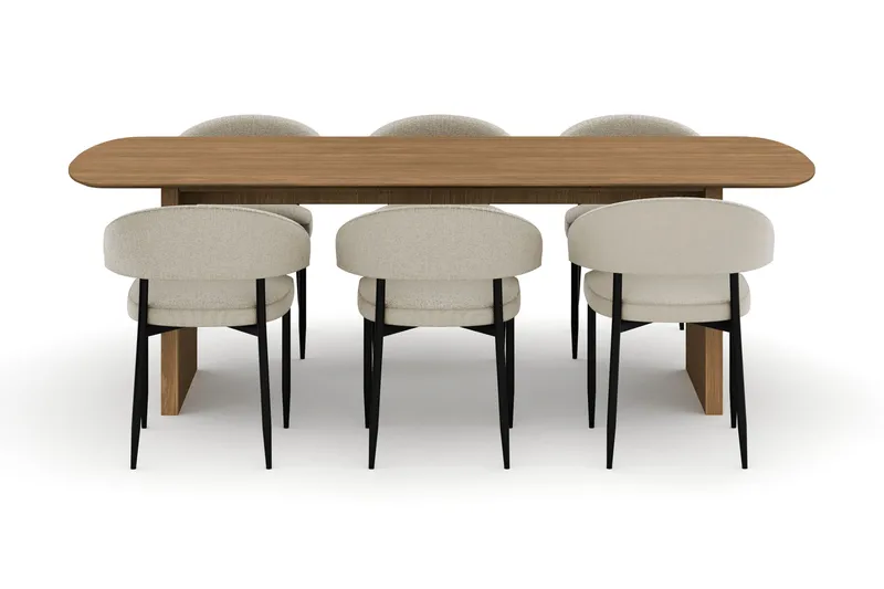 Richeto Ruokapöytä 240 cm ja 6 Sawako Tuolia - Luonnonväri - Huonekalut - Pöytä & ruokailuryhmä - Ruokailuryhmä