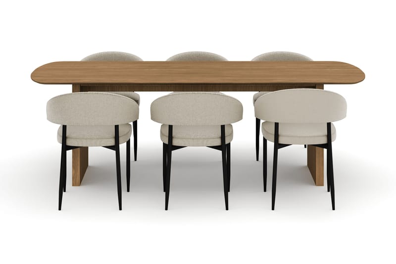 Richeto Ruokapöytä 240 cm ja 6 Sawako Tuolia - Luonnonväri - Huonekalut - Pöytä & ruokailuryhmä - Ruokailuryhmä