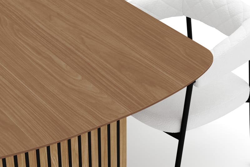 Richeto Ruokapöytä 240 cm ja 6 Velma Ruokatuolia - Luonnollinen viimeistely / Valkoinen Bouclé - Huonekalut - Pöytä & ruokailuryhmä - Ruokailuryhmä