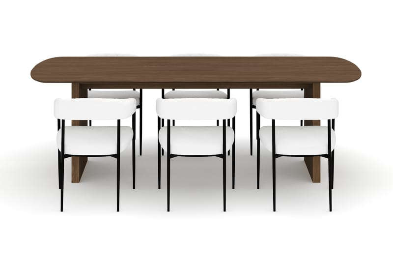 Richeto Ruokapöytä 240 cm ja 6 Velma Ruokatuolia - Savutammi / Valkoinen Bouclé - Huonekalut - Pöytä & ruokailuryhmä - Ruokailuryhmä