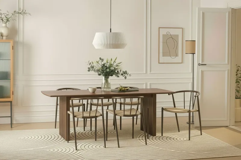 Richeto-ruokapöytä 240 cm ja 6 Winston-ruokatuolia - Savustettu tammi / Beige / Metallijalat savustettu tammi - Huonekalut - Pöytä & ruokailuryhmä - Ruokailuryhmä