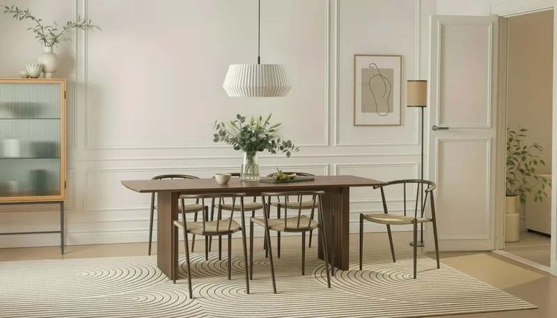 Richeto-ruokapöytä 240 cm ja 6 Winston-ruokatuolia - Savustettu tammi / Beige / Metallijalat savustettu tammi - Huonekalut - Pöytä & ruokailuryhmä - Ruokailuryhmä