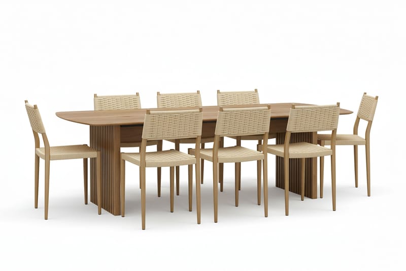 Richeto Ruokapöytä 240 cm ja 8 Jamna Ruokatuolia, Ruskea