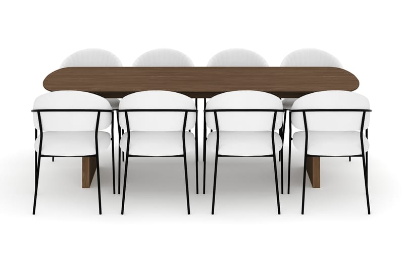 Richeto Ruokapöytä 240 cm ja 8 Karol Ruokatuolia - Savutammi / Valkoinen Bouclé - Huonekalut - Pöytä & ruokailuryhmä - Ruokailuryhmä