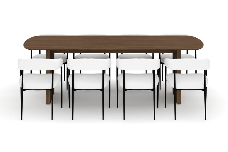 Richeto Ruokapöytä 240 cm ja 8 Velma Ruokatuolia - Savutammi / Valkoinen Bouclé - Huonekalut - Pöytä & ruokailuryhmä - Ruokailuryhmä