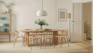 Richeto-ruokapöytä 240 cm ja 8 Winston-ruokatuolia - Luonnollinen viimeistely / Beige / Metallijalat tammi - Huonekalut - Pöytä & ruokailuryhmä - Ruokailuryhmä