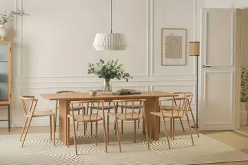 Richeto-ruokapöytä 240 cm ja 8 Winston-ruokatuolia - Luonnollinen viimeistely / Beige / Metallijalat tammi - Huonekalut - Pöytä & ruokailuryhmä - Ruokailuryhmä