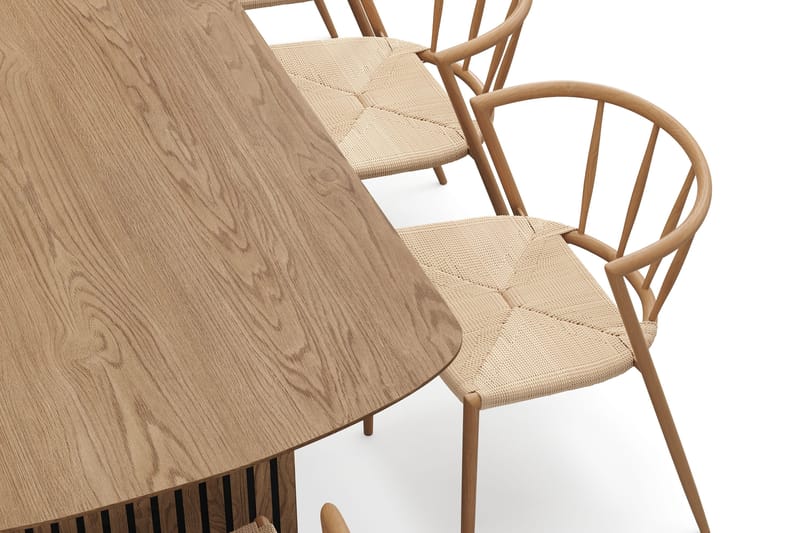 Richeto-ruokapöytä 240 cm ja 8 Winston-ruokatuolia - Luonnollinen viimeistely / Beige / Metallijalat tammi - Huonekalut - Pöytä & ruokailuryhmä - Ruokailuryhmä