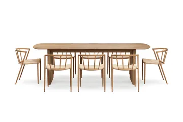Richeto-ruokapöytä 240 cm ja 8 Winston-ruokatuolia - Luonnollinen viimeistely / Beige / Metallijalat tammi - Huonekalut - Pöytä & ruokailuryhmä - Ruokailuryhmä
