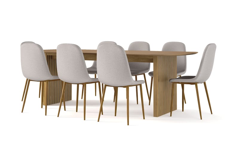 Richeto Ruokapöytä 240 cm tammi + 8 kpl Naira tuoli harmaa tammijaloilla, Luonnonväri/Harmaa