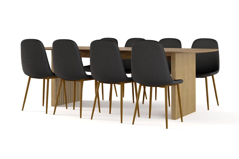 Richeto Ruokapöytä 240 cm tammi + 8 kpl Naira tuoli musta tammijaloilla, Luonnonväri/Musta