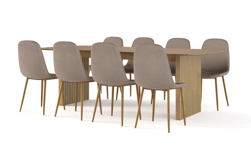 Richeto Ruokapöytä 240 cm tammi + 8 kpl Naira tuoli ruskea tammijaloilla, Luonnonväri/Ruskea