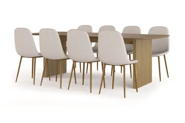 Richeto-ruokapöytä 240 cm tammi + 8 kpl Nibe-tuolia beige, tammijalat - Tammi - Huonekalut - Pöytä & ruokailuryhmä - Ruokailuryhmä