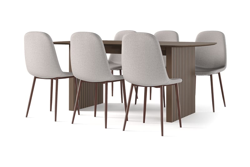 Richeto Ruokapöytä Savutammi 180 cm pähkinä + 6 kpl Naira tuoli beige pähkinäjaloilla, Ruskea/Beige
