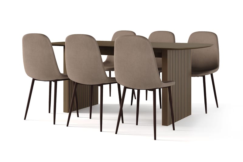 Richeto Ruokapöytä Savutammi 180 cm pähkinä + 6 kpl Naira tuoli ruskea pähkinäjaloilla, Ruskea