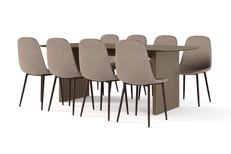 Richeto Ruokapöytä Savutammi 210 cm pähkinä + 8 kpl Naira tuoli ruskea pähkinäjaloilla, Ruskea