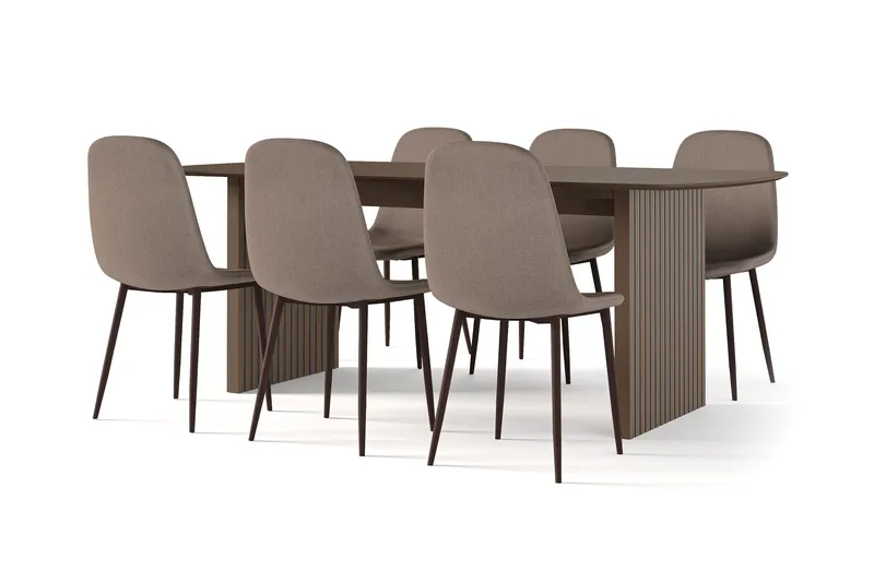 Richeto Ruokapöytä Savutammi 210 cm pähkinä + 6 kpl Naira tuoli ruskea pähkinäjaloilla, Ruskea